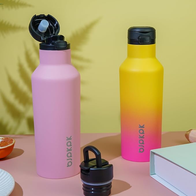 BJPKPK Insulated Water Bottle With Straw 25oz Stainless Steel Water Bottles With 2 Lids And Carry Handle Reusable Travel Metal Thermal Flask,Rainbow