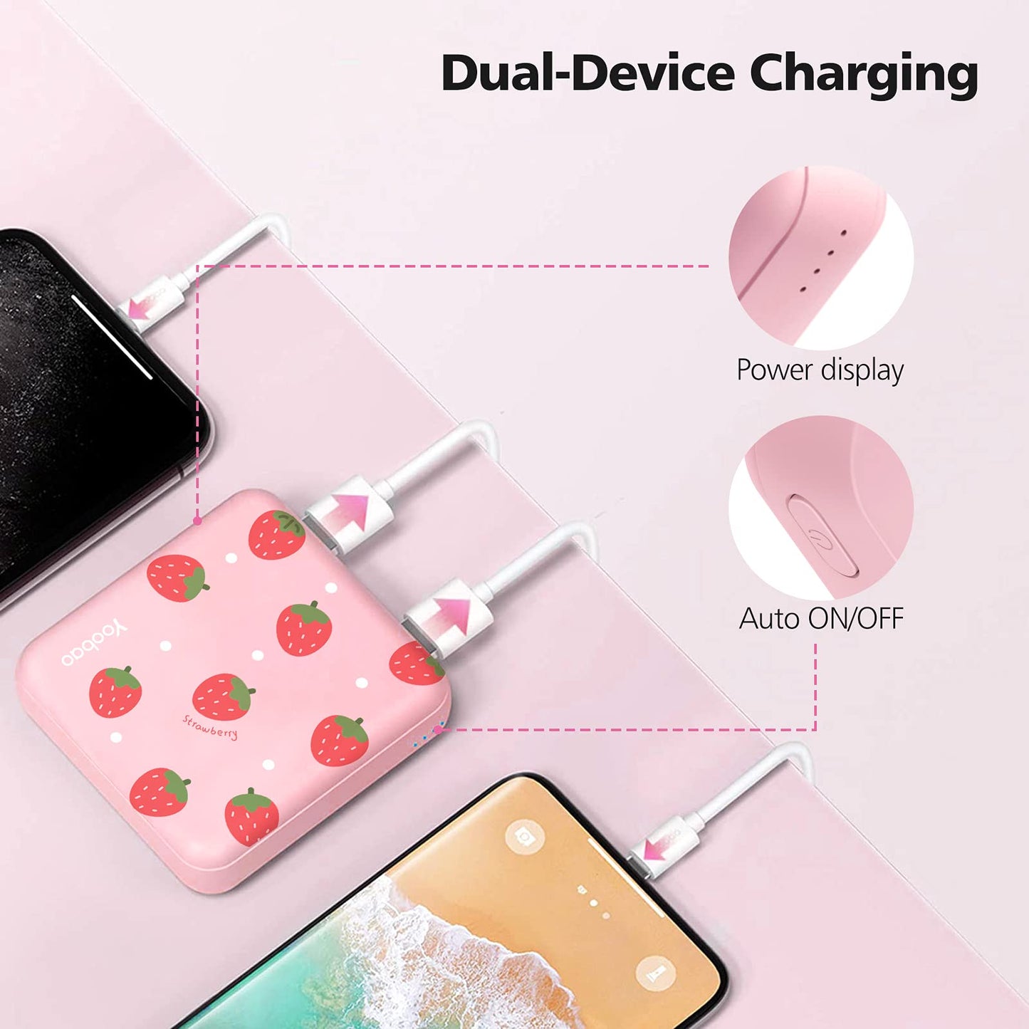 Yoobao Portable Charger 10000Mah, Cute Power Bank Usb-C For Girls Travel, 2 Outputs & 2 Inputs (5V/2.1A), Mini Phone Battery Pac