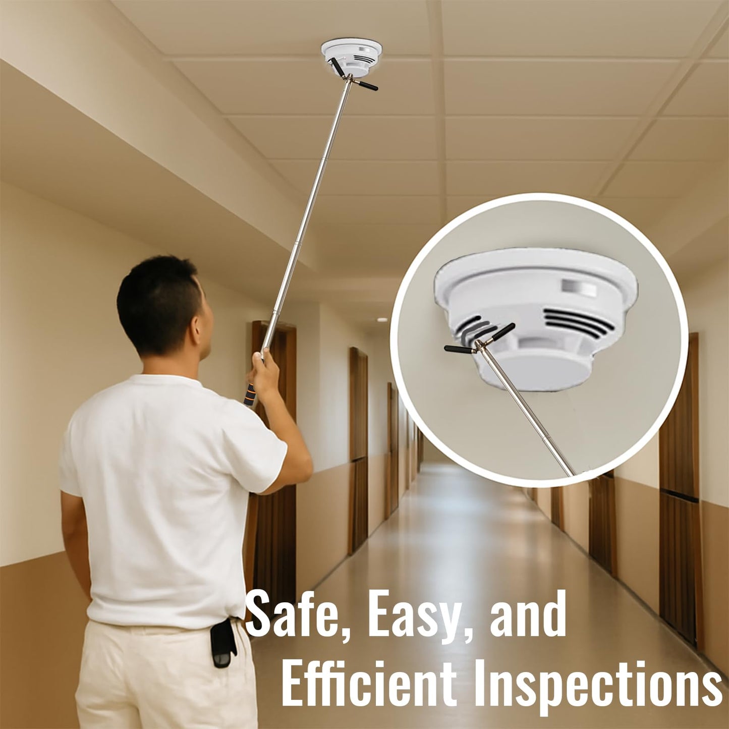 Extendable Safety Tester Pole – Manual Stainless Steel Rod for Reaching Smoke Alarm Buttons and Exit Signs, 1 Pack – Easily Access High Areas Without a Ladder for Safer Inspections