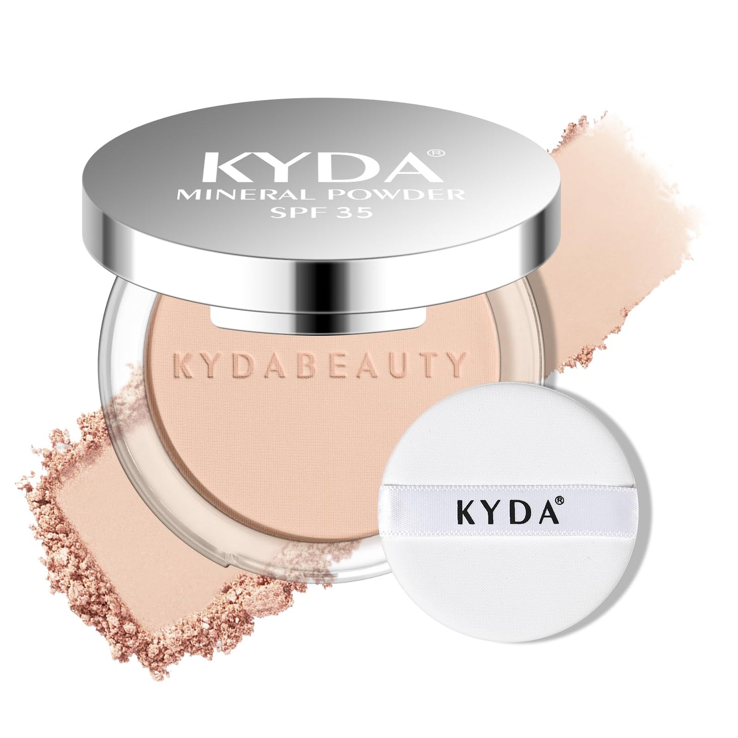 KYDA Mineral Powder, SPF 35, 4-in-1 Mineral Pressed Powder Foundation with Concealer and Setting, Matte Weightless Pressed Found