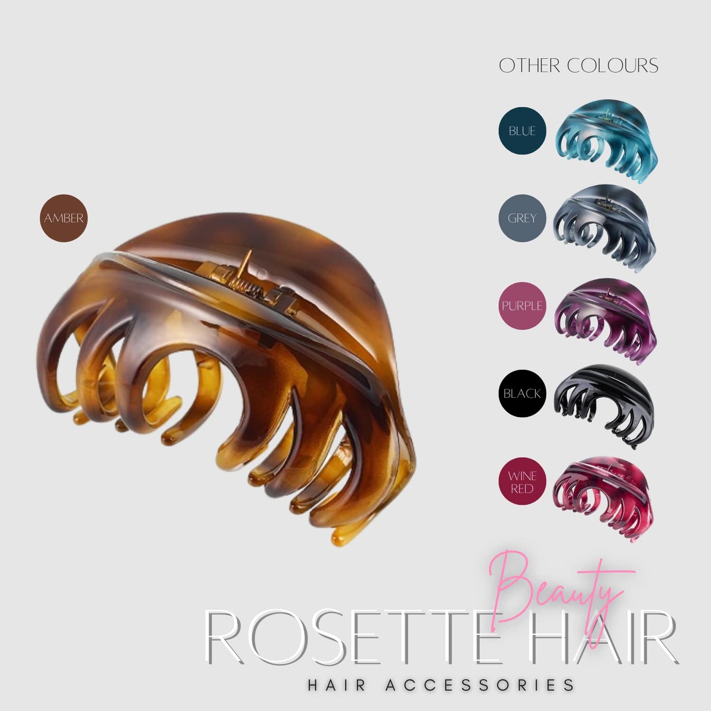 Rosette Large Chic Styling Glass Claw Clip Hair Clamps Grips Hairpins Barrettes for Indoor/Outdoor Use - Thick Hair, Women and G