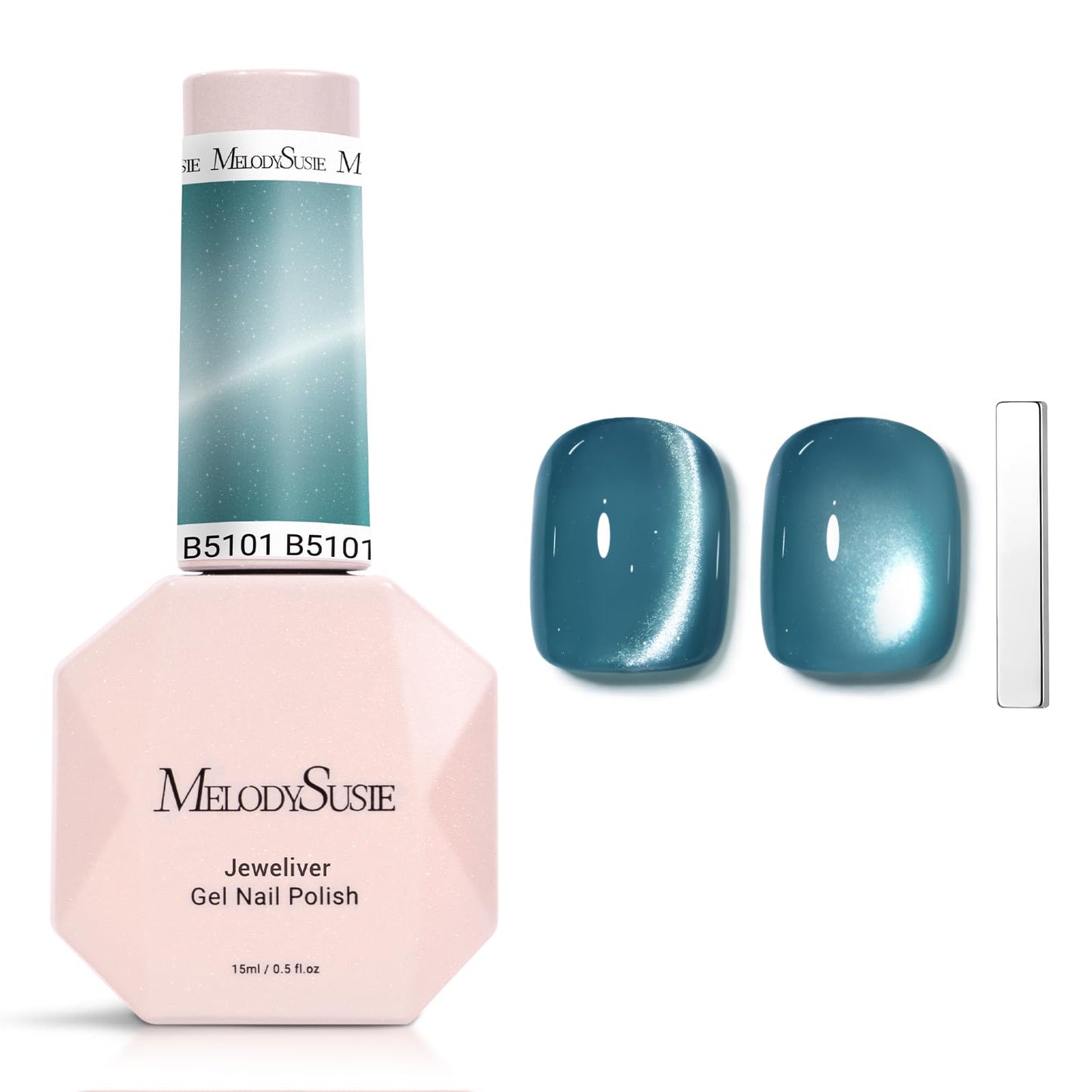 MelodySusie Silky Cat Eye Gel Nail Polish, Mermaid Blue Glitter Holographic Magnetic Nail Polish with Magnet, 0.5 Fl Oz UV Nail