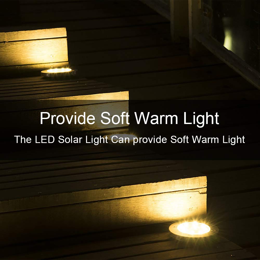 Zgwj Solar Ground Lights, 8 Pack Waterproof Led Disk Lights, Warm White Stainless Steel For Garden, Patio, Walkway, Driveway