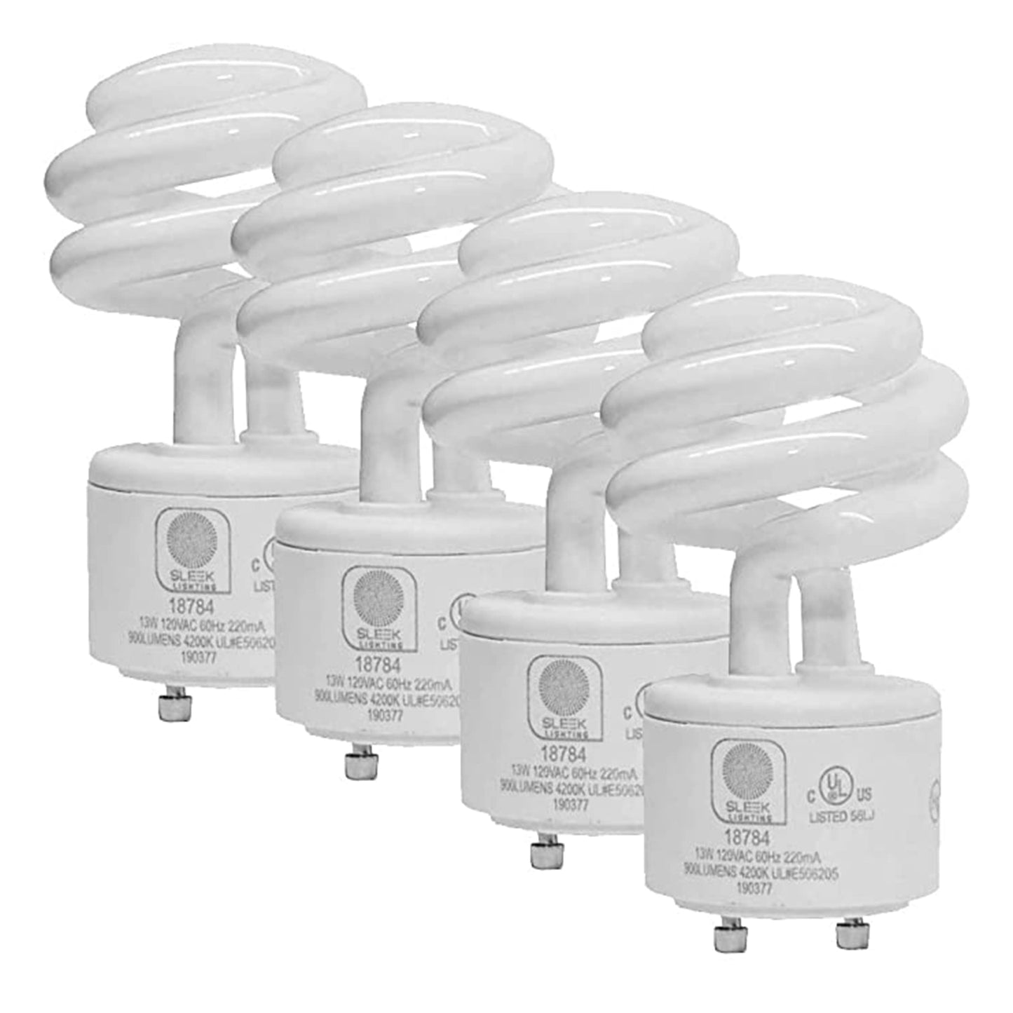 SLEEKLIGHTING 13Watt GU24 Base CFL Light Bulbs 4200K Cool White 900lm 4 Pack UL Approved Model 18784
