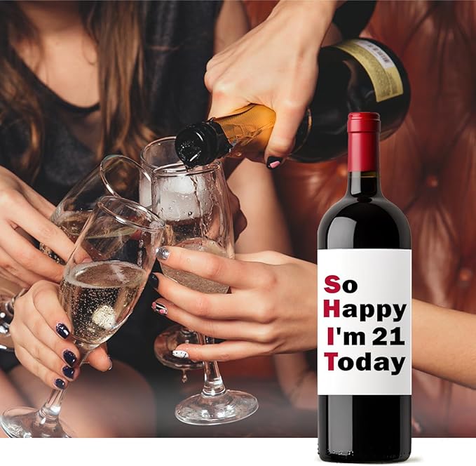 8 Pcs 21st Birthday Gifts for Her Him Wine Labels, 21 Year Old Birthday Gifts for Her Women Men Wine Bottle Labels, Happy 21st Birthday Party Decorations for Her Him Wine Bottle Stickers