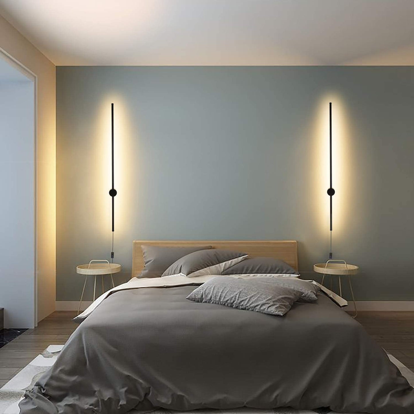 Ditoon Modern Wall Sconces Set of Two, Gold Plug-in LED Light, RC Dimmable, Aluminum, 39.4in Brass, Model DI2316JA100x2d