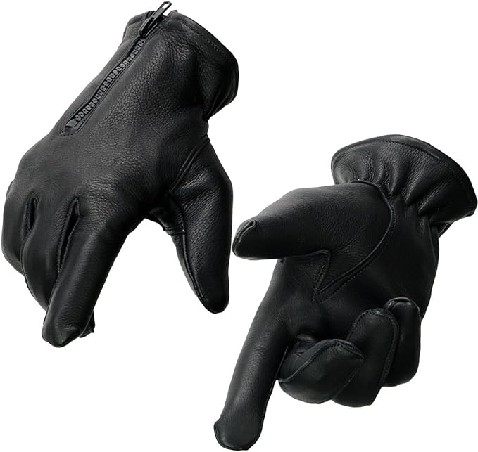 Milwaukee Leather SH866 Men's Thermal Lined USA Deerskin Leather Black Motorcycle Gloves w/Zipper Closure