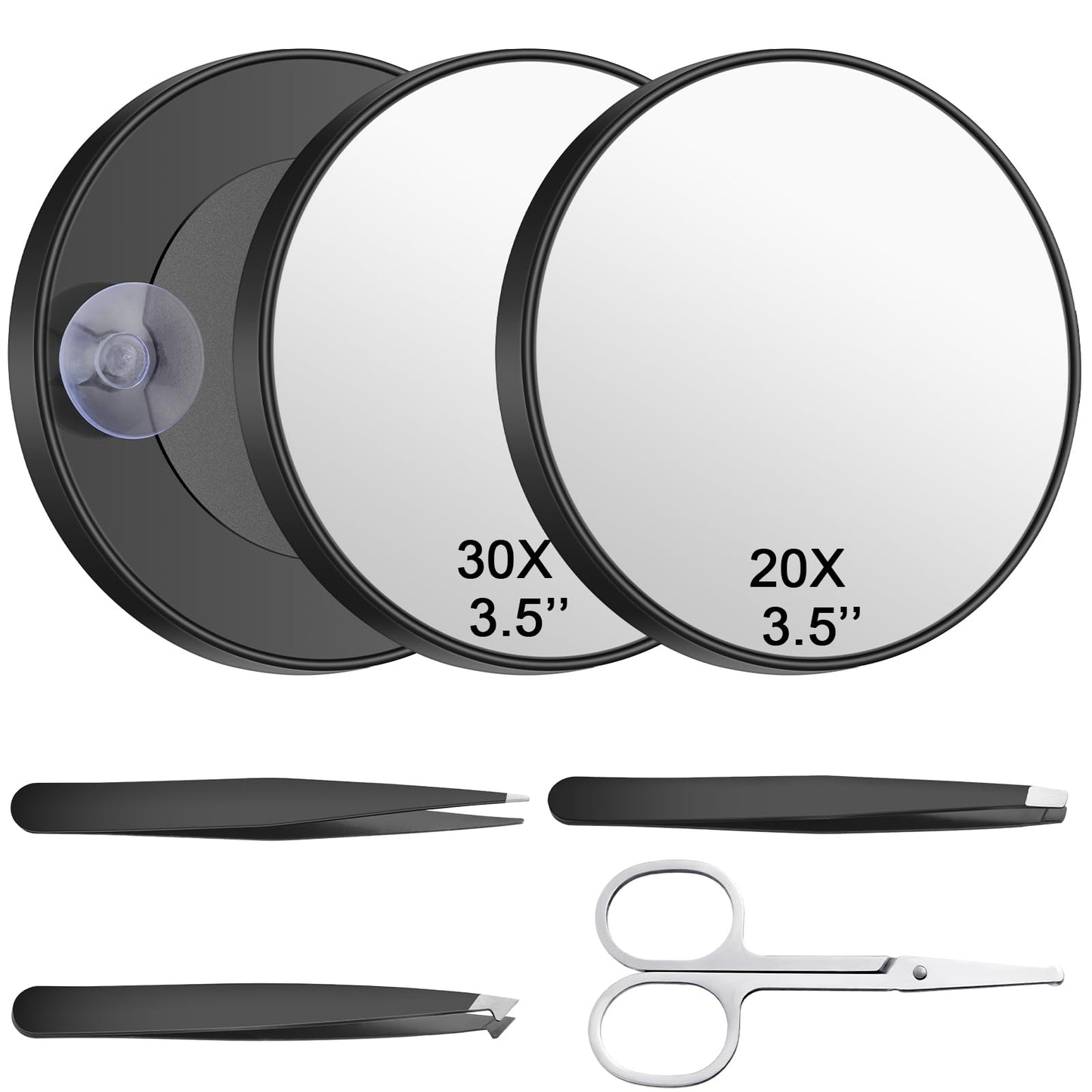 ProSuites 20X/30X Magnifying Mirror with Suction Cup,Portable 3.5 in Small Travel Magnifying Mirror with 3 Pcs Eyelash Tweezers,