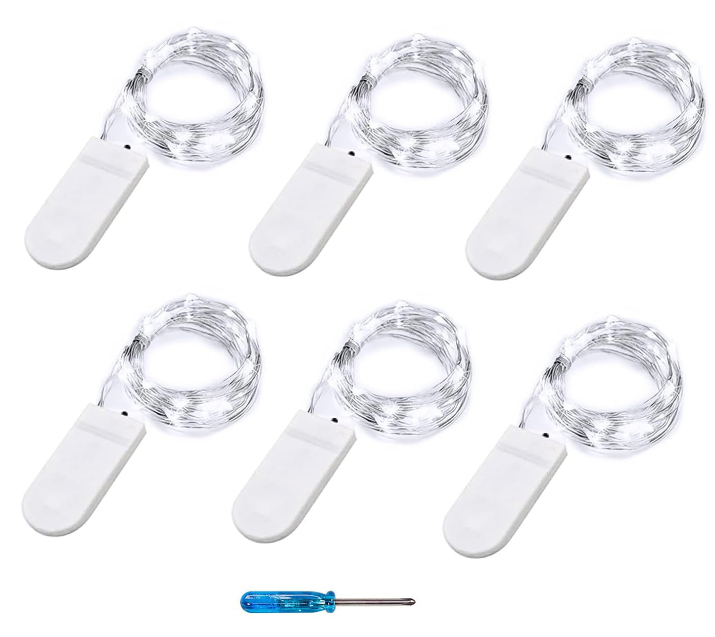 BXROIU Fairy Lights, 6 Pack, 20 LEDs, 6.6Ft Micro Silver Wire, Battery Operated, Cool White, Perfect for Bedroom, Christmas & Wedding Decor