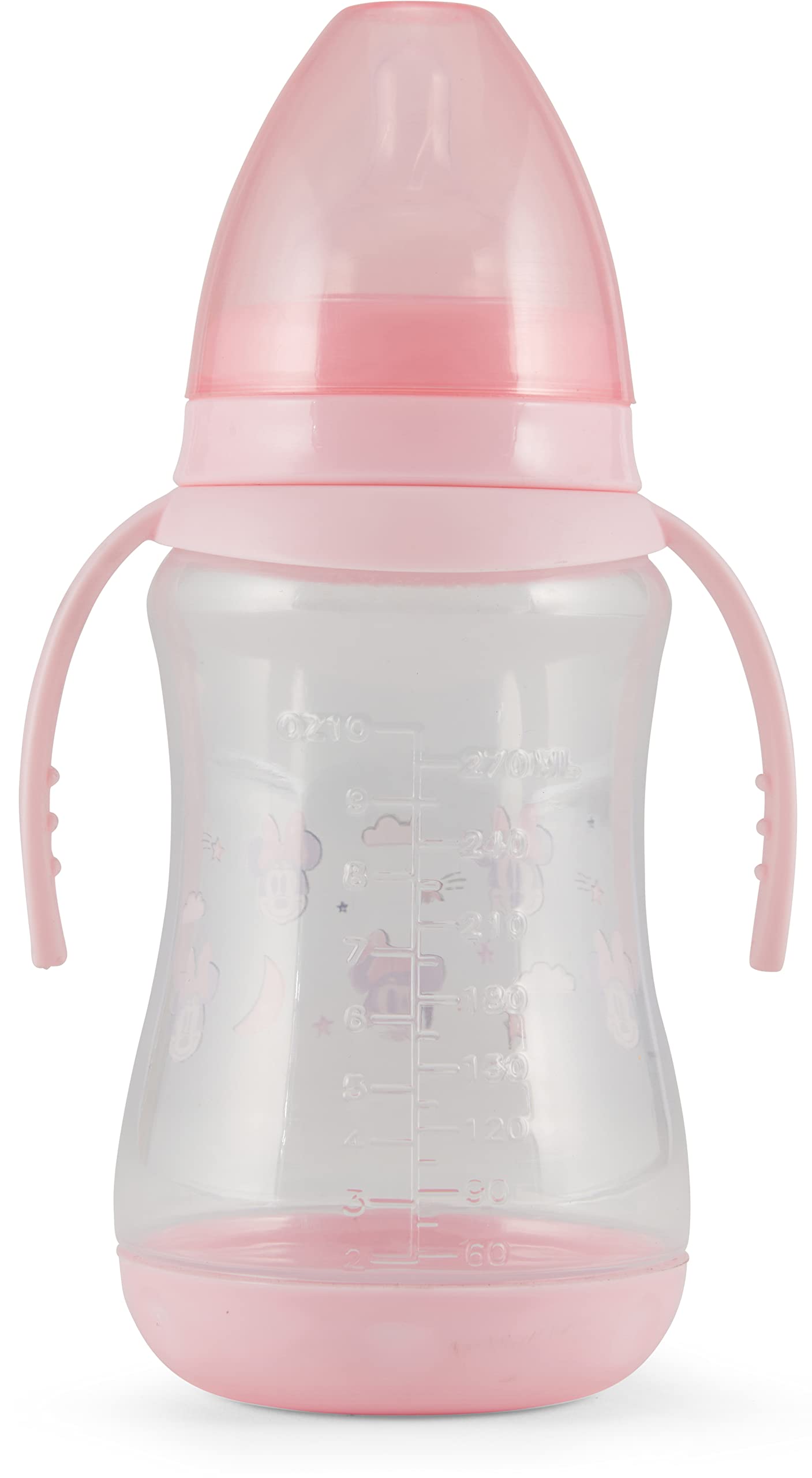 Disney 2 Pack 10 Ounce Baby Bottles with Character Prints and Colored Covers with Double Handle - BPA Free and Easy to Clean