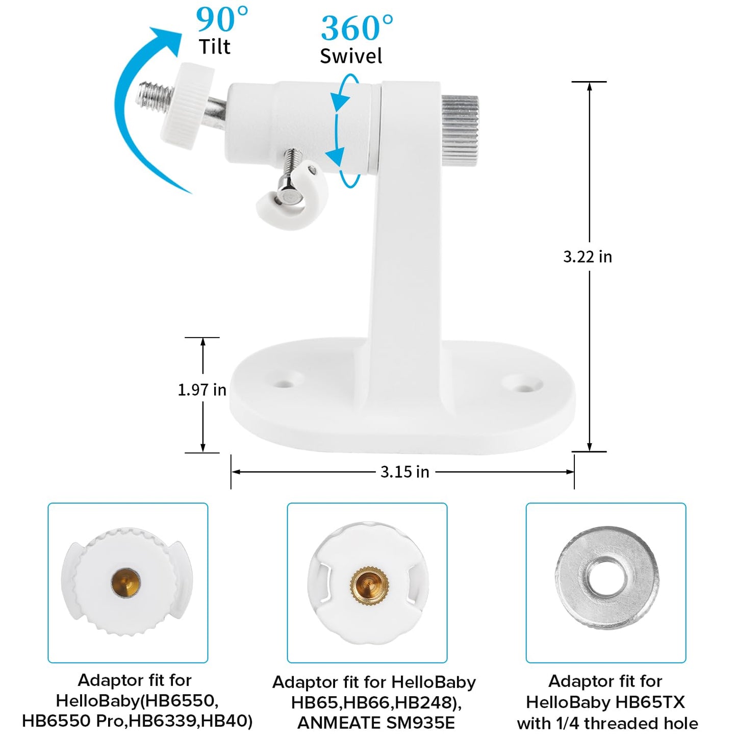 Adjustable Baby Monitor Mount for HelloBaby HB65/HB40/HB6550/HB6560/HB66/HB6339/HB6550 Pro, ANMEATE SM935E, Universal Baby Monitor Wall Mount with Perfect View and Easy to Install