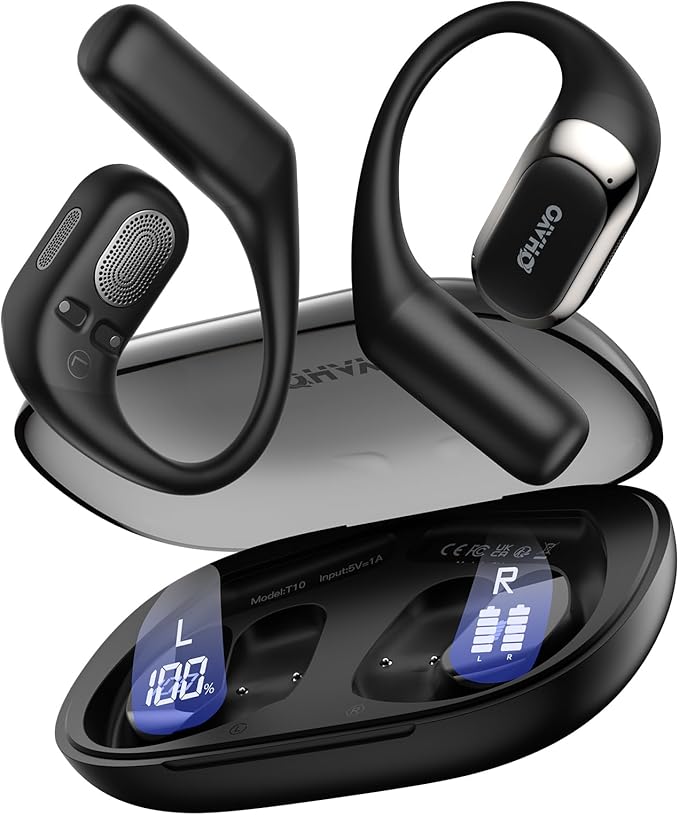 Open Ear Headphones,Over Ear Earbuds with Ergonomic Earhook,Bluetooth Headphones 5.4 with Smart Digital Display,40H Playti...