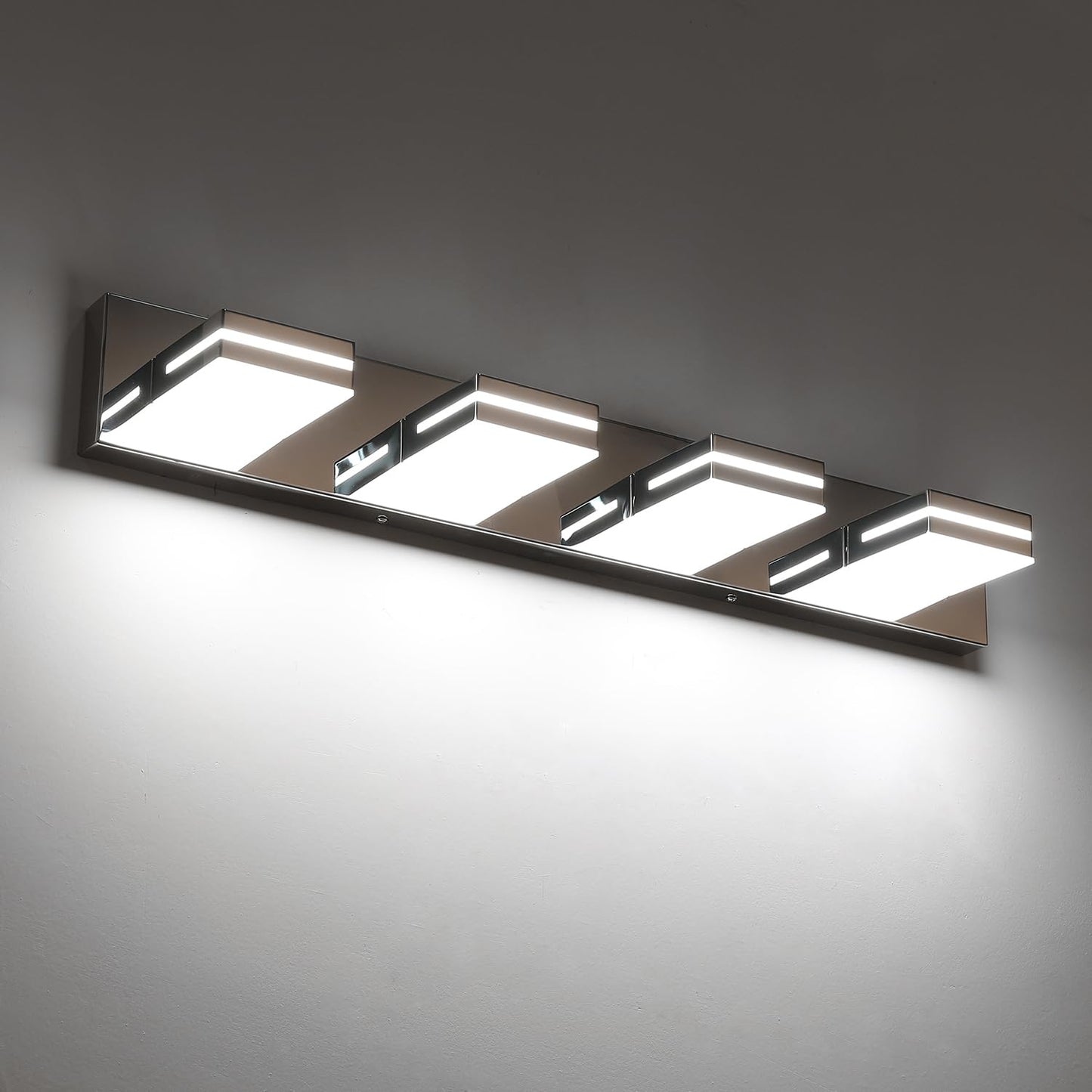 SineRise LED Bathroom Vanity Light Fixture, 4-Light, 30-Inch, Dimmable, Acrylic, Chrome Finish, Model H0001-19