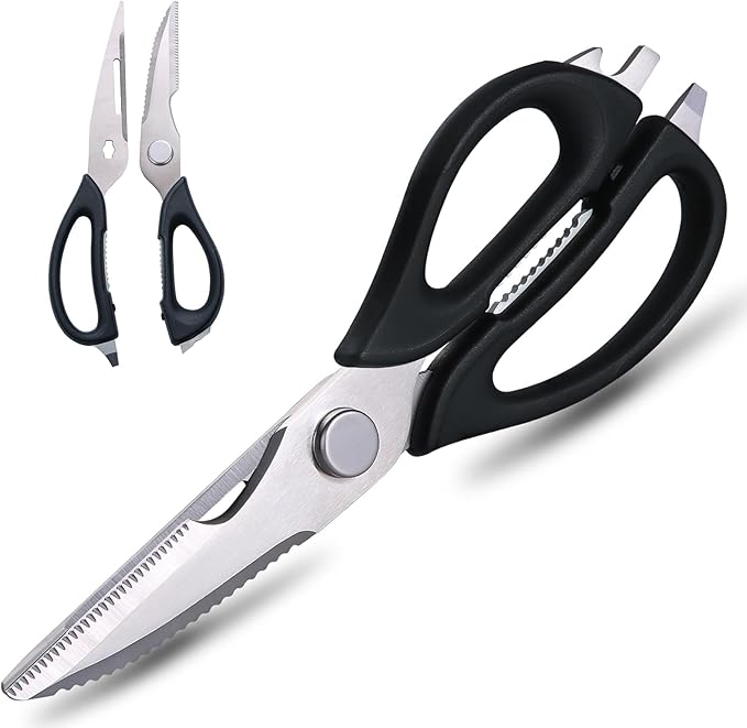 Kitchen Scissors for Food Heavy Duty, All Purpose Kitchen Shears that Come Apart Dishwasher Safe, Sharp Stainless Steel Cooking Scissors for Meat, Poultry, Fish (Black)