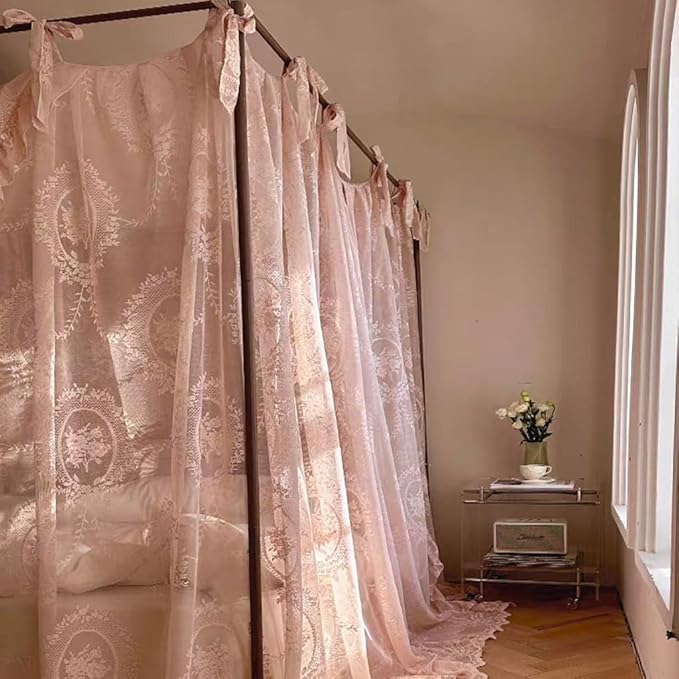 Elegant Lace Princess 4 Corner Post Mosquito Net Romantic for Girls Women Bed Curtain Canopy for Adult Wedding Bedroom Kids Rooms Decoration (Color-B, Full)