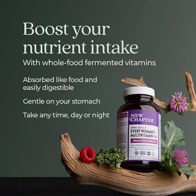 New Chapter Women's Multivitamin 40 Plus for Energy, Healthy Aging + Immune Support with 20+ Nutrients -- Every Woman's One Daily 40+, Gentle on the Stomach, 96 Count