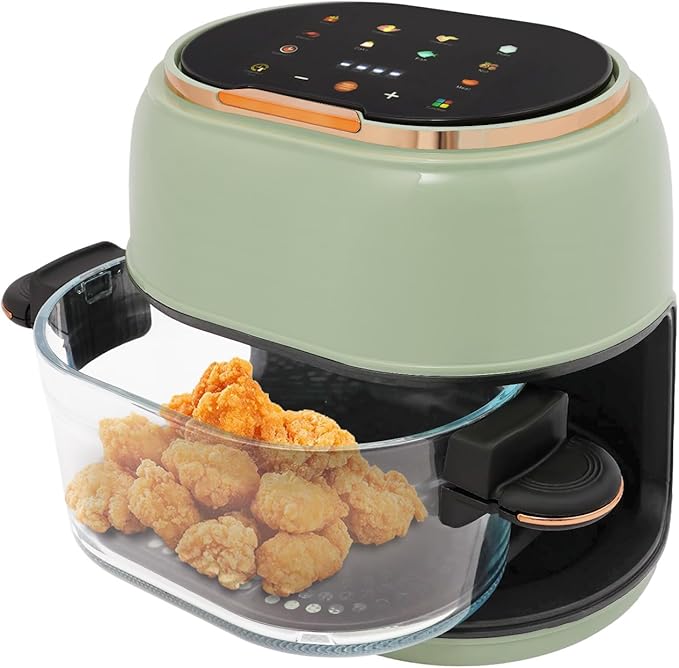 4.2 Qt Glass Air Fryer, 176-374 ℉ Precise Heat, 1350W Touch Control with Clear Glass, 120 Min Timer for Home, Kitchen, RV, Dorm | Auto Shut-Off & Easy Clean