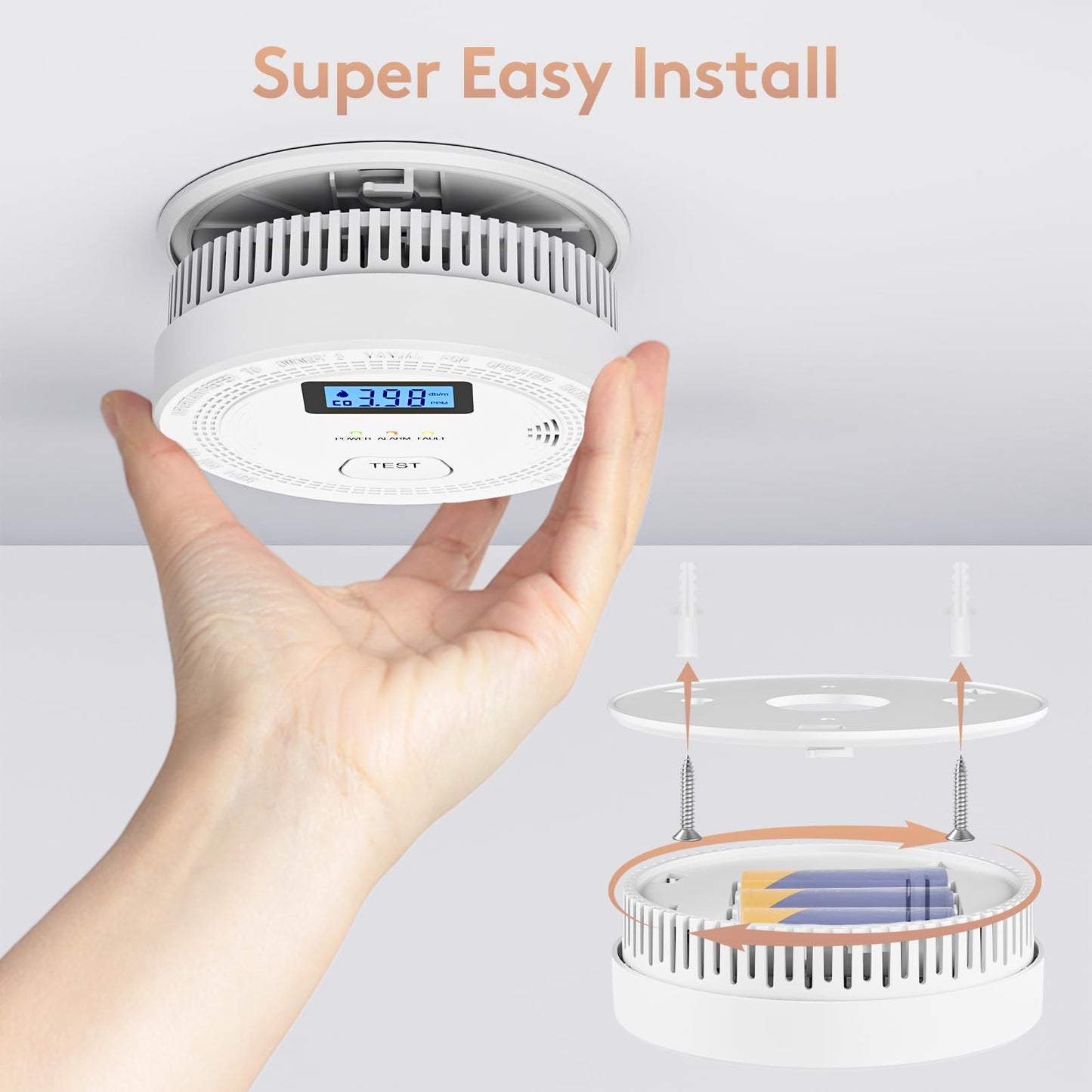 6 Packs, 2 in 1,Smoke Carbon Monoxide Detector,Carbon Monoxide Detectors/Smoke Alarm,85 dB Alarm,Large Screen Readout,Test Button,Battery Operated, Work State LED Flash,Easy Install