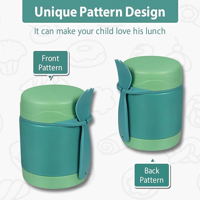 Insulated Kids Lunch Jar - 10oz, Leak Proof Stainless Steel, Wide Mouth, Green