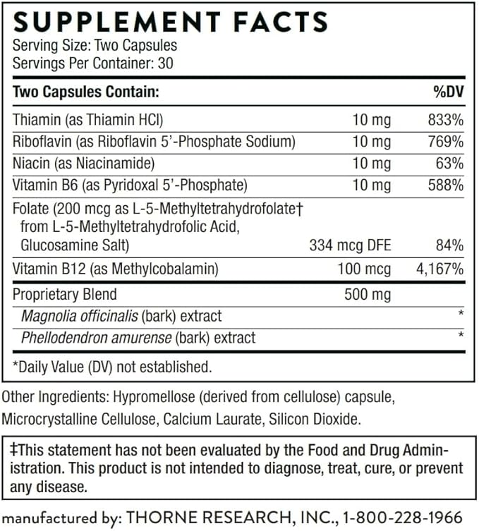 THORNE Craving and Stress Support (Formerly Relora Plus) - 5-MTHF, B Vitamins, Folate, and Plant Extracts to Support Sleep, Cravings, and Stress* - 60 Capsules - 30 Servings