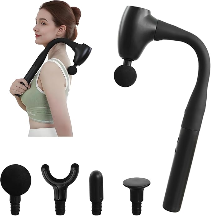 HELPHIER Massage Gun with Extended Handle, Upgraded U-Shaped Back Massager, Reaches Hard-to-Access Muscles, 4 Massage Head...