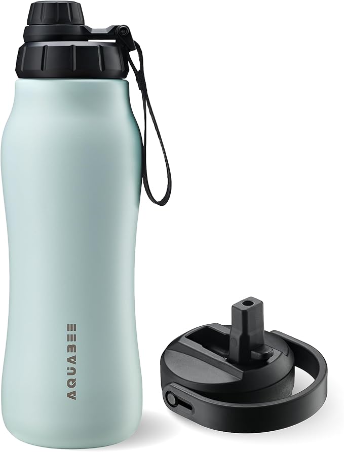 Insula Stainless Steel Water Bottle with Spout & Straw lid, BPA Free & Leakproof, Double Walled Vacuum Insulated water bottle for Sports, Bike, Travel & Hiking (Aqua Mist, 24 Oz)