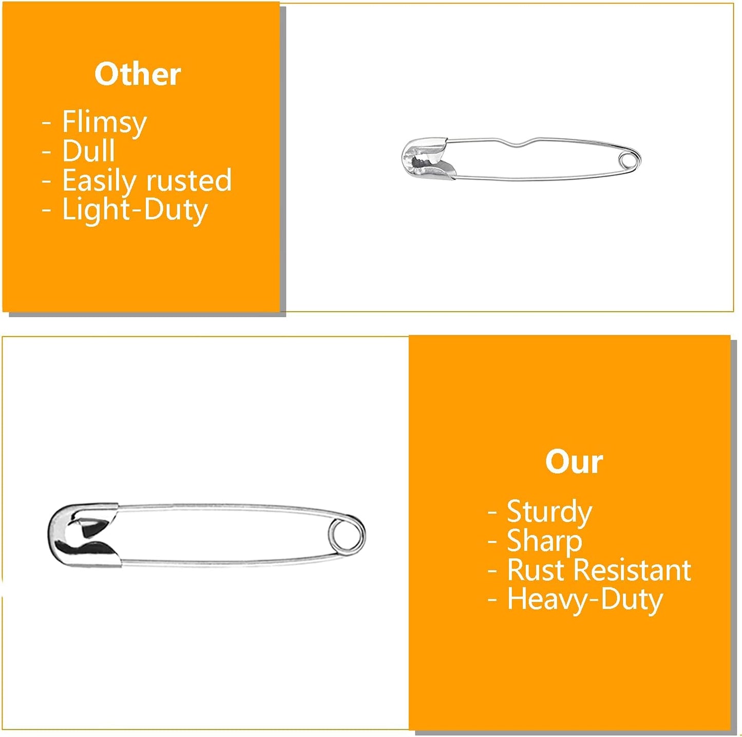 ZIPCCI 2 inch Safety Pins, 200Pcs Large Safety Pins Heavy Duty, Steel Wire