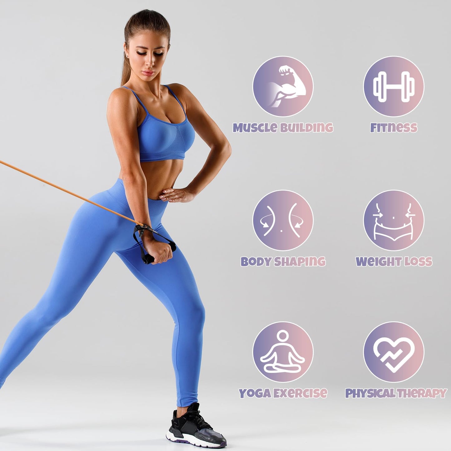 RitFit Single Resistance Exercise Band with Comfortable Handles - Ideal for Physical Therapy, Strength Training, Muscle Toning - Door Anchor and Starter Guide Included (Red(45-50lbs))