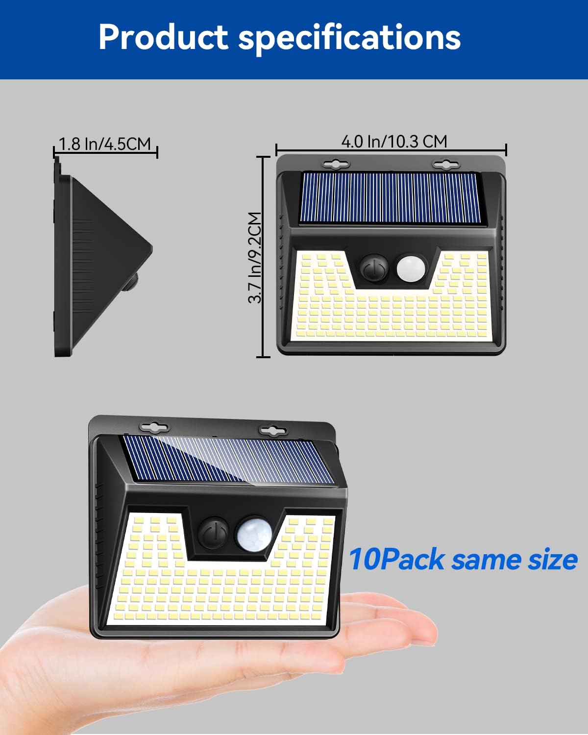 Peasur Solar Outdoor Lights, Motion Sensor, 140LED, 500LM, 10 Pack, Waterproof, Model WS18P-10, 6000K