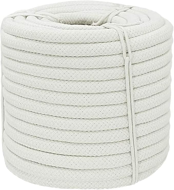 YUZENET Braided White Cotton Rope (1/2 inch x 50 ft) Natural Soft Utility Rope