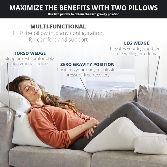 Contour Flip Pillow 10-in-1 Bed Wedge Body Support Pillow, King with Beige Pillowcase Pillow Protector Cover
