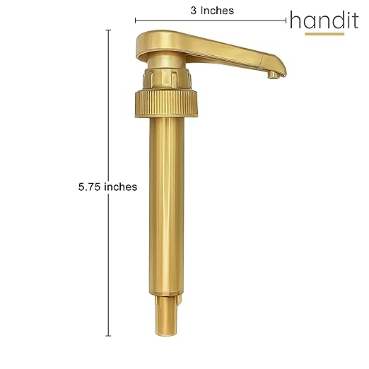 HANDIT - Gold Coffee Syrup Pumps | Fits 25.4oz/750ml Liter Torani, Skinny, Davinci and Monin 33.8oz Plastic Bottles | Does Not Fit Monin Glass Bottles 750ml | 4-Pack
