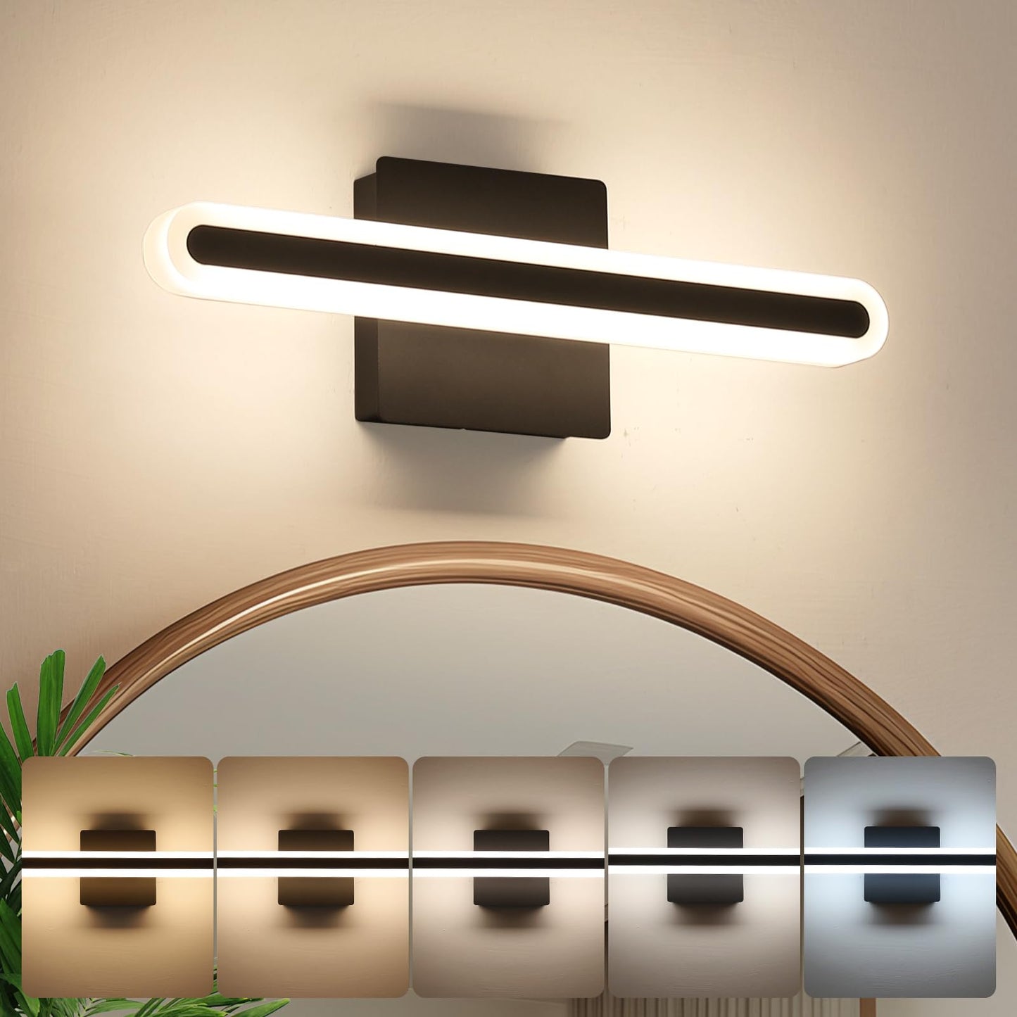 Joosenhouse Modern LED Bathroom Vanity Light Bar, 15.7-Inch, 16W, Dimmable, Black, Hardwired, Model 9872