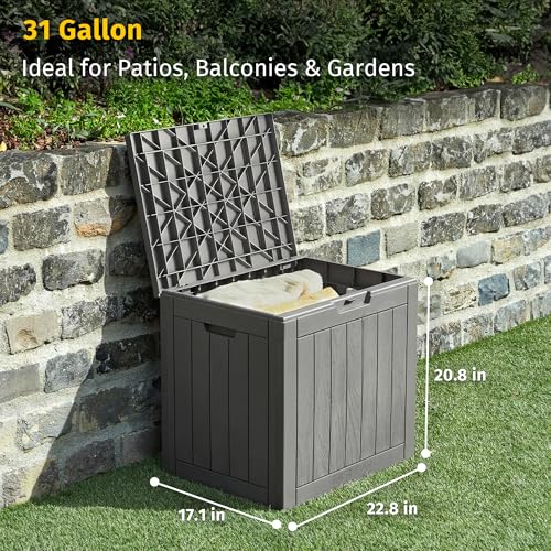 EAST OAK Outdoor Storage Box, 31 Gallon Deck Box Indoor and Outdoor Use, Waterproof Resin Storage Bin for Package Deliver...