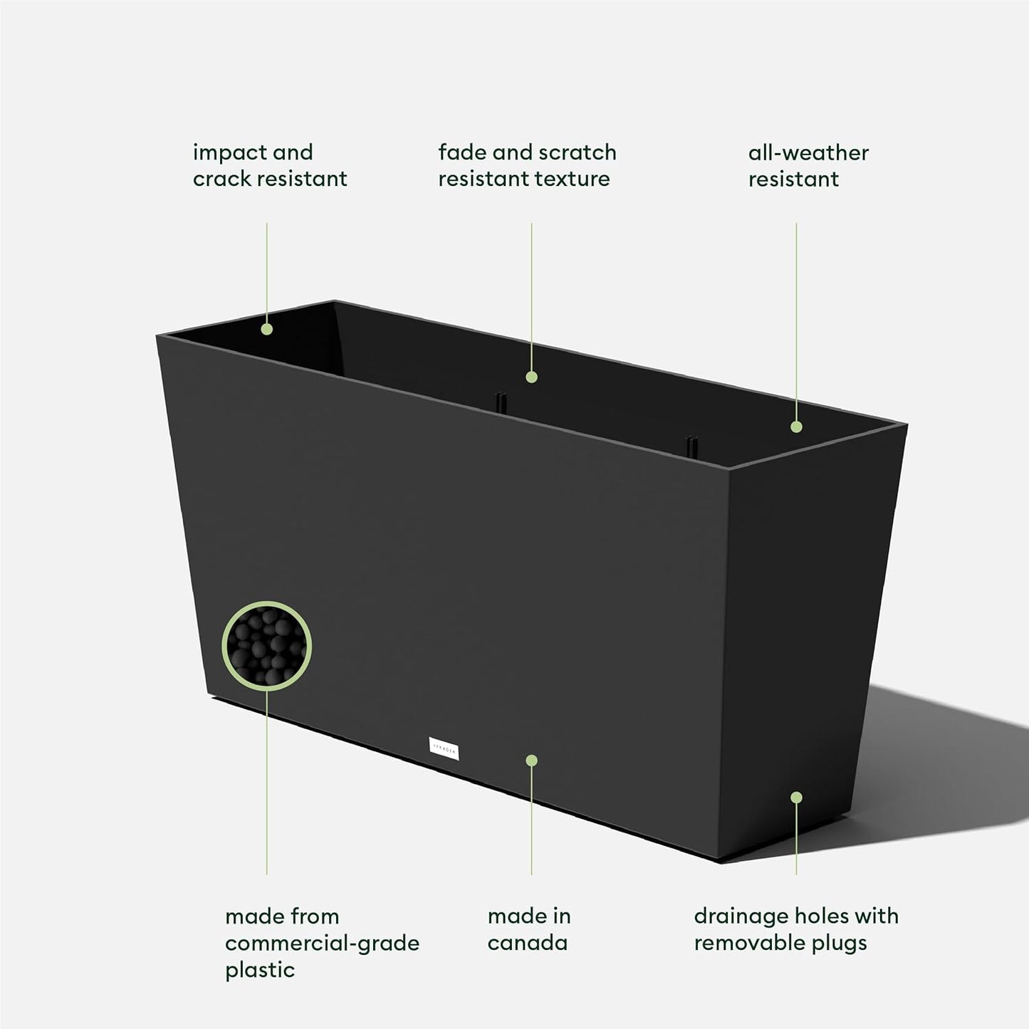 Veradek Midori Long Trough Planter (Black, 39 inch - 2 Pack with 2 Saucer Trays)