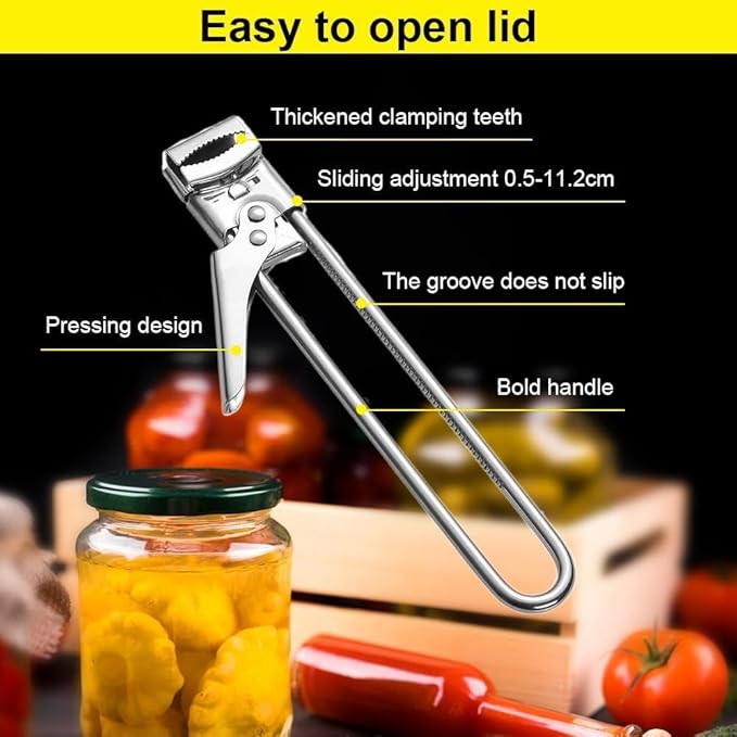 Adjustable Stainless Steel Jar Opener, 2026 New Adjustable Stainless Steel Can Opener, Manual Bottle Lids Off Cover Remover Jar Opener for Weak Hands Household Kitchen Tool (2)