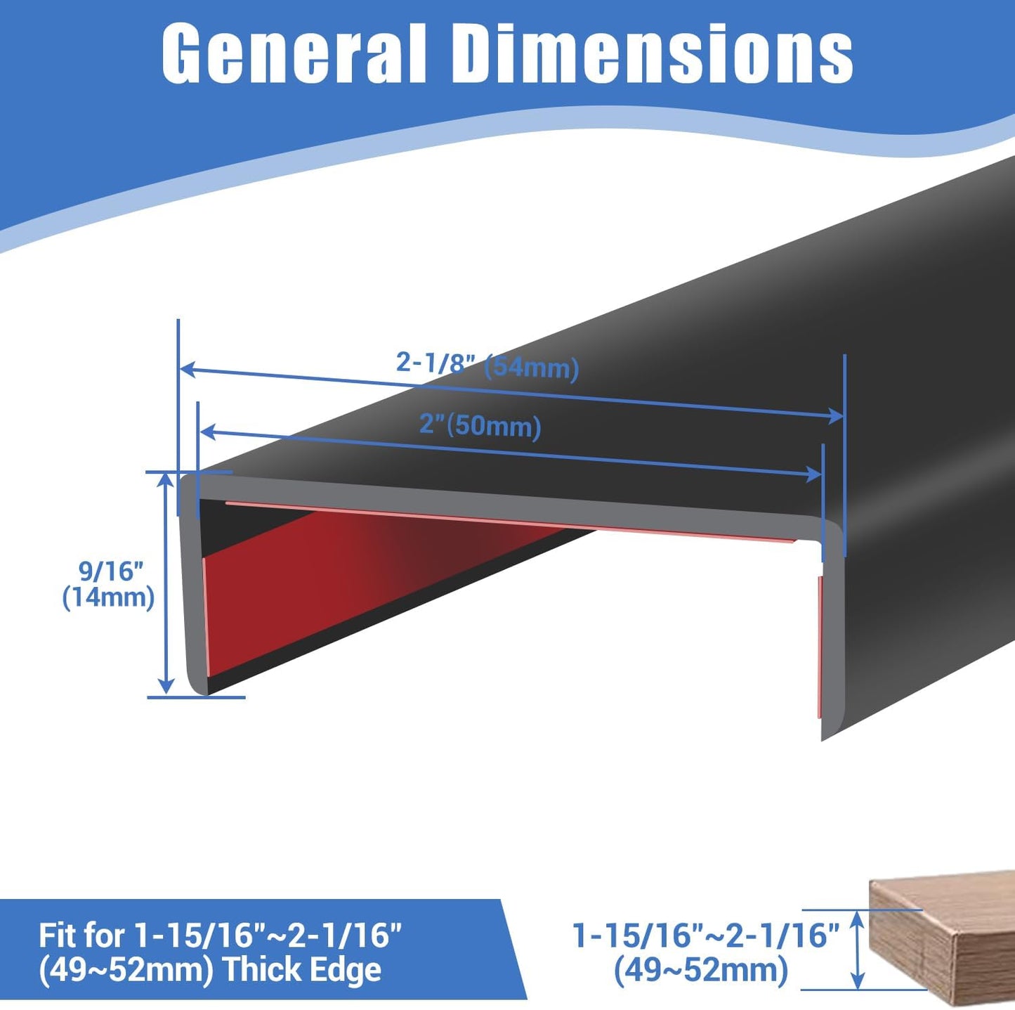 Rubber Edge Trim, 2 inches Self-Adhesive U Channel Edge Protector for Woods, Flexible U Shaped Peel and Stick Edge Banding, Furniture Edge Guard, Fit 2"(50mm), 10Ft, Black