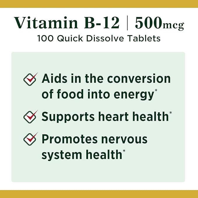 Nature’s Bounty Vitamin B-12 500 mcg, 100 Count (Pack of 2)