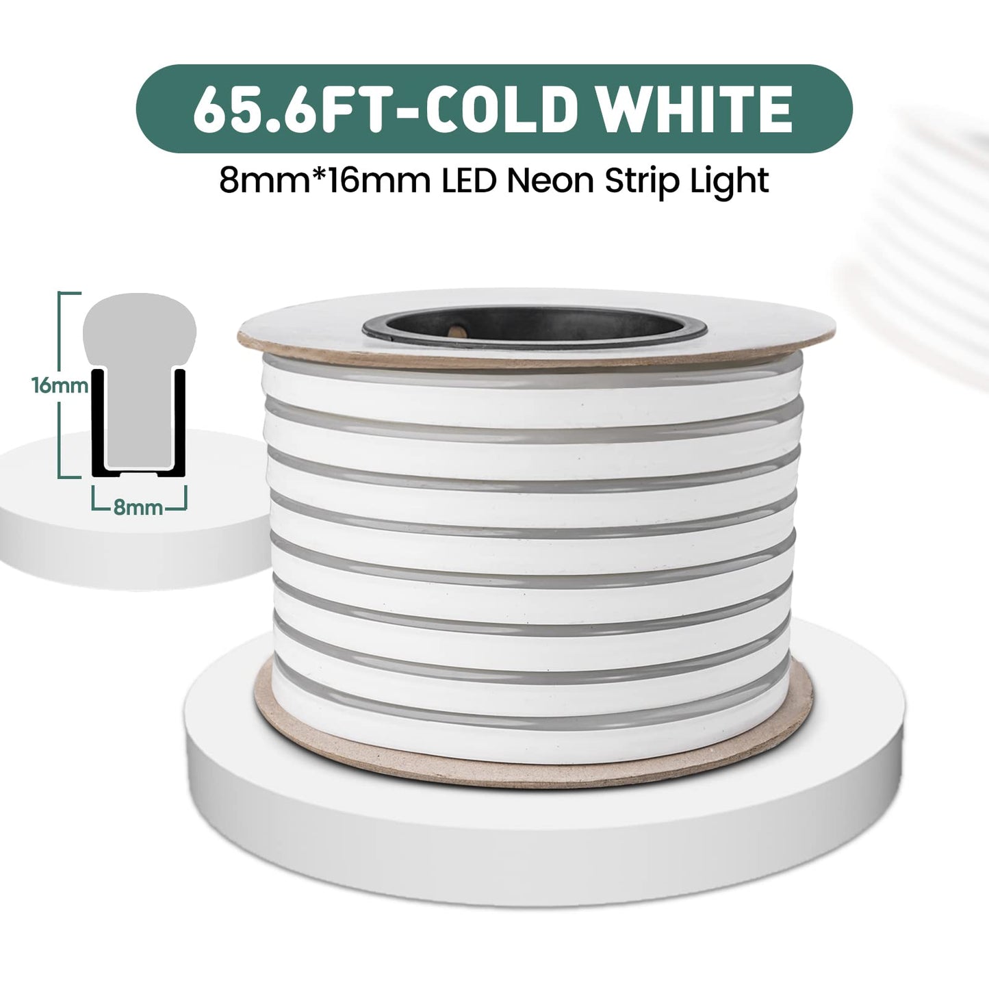 Gzbtech Flexible Led Neon Rope Lights 66Ft Ac 110-120V Waterproof Strip Light  120 Leds/M Cuttable Connectable Neon Lighting For Indoor Outdoor Home Decor/Commercial Building Use-Cold White 20M