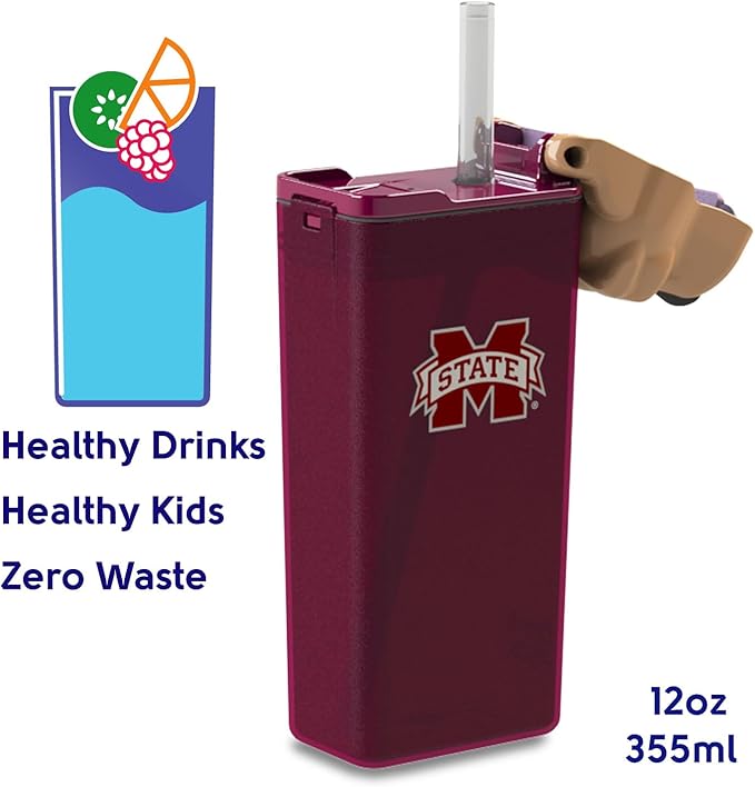 Reusable Water Bottle | Officially Licensed NCAA Sports Bottle | BPA Free | Dishwasher Safe | Bully Mascot | 12 oz Drink in the Box - Mississippi State University