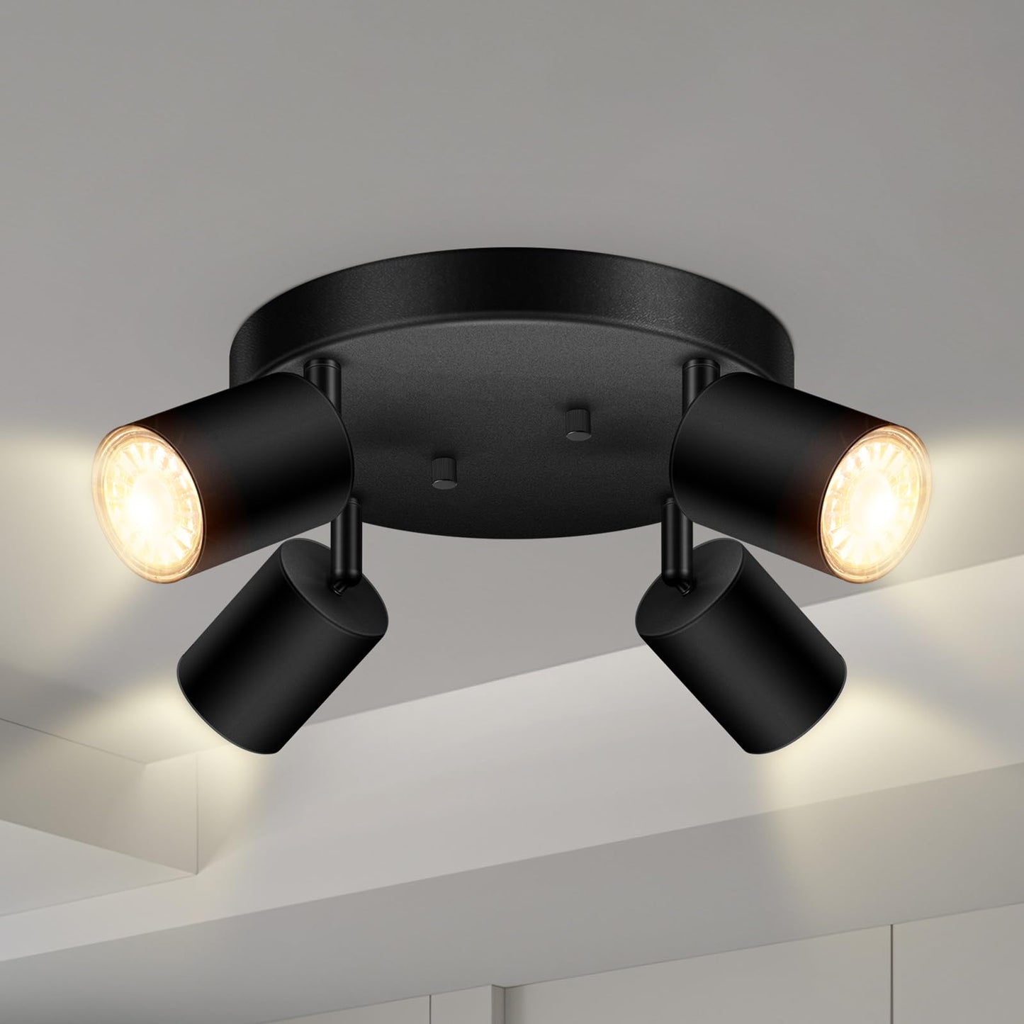 4 Light Track Lighting Fixtures Ceiling  Matte Black Round Directional Ceiling Spotlight  Gu10 Flush Mount Track Fixture  Adjustable Modern Led Track Lights For Kitchen/Living Room  Bulb Not Included