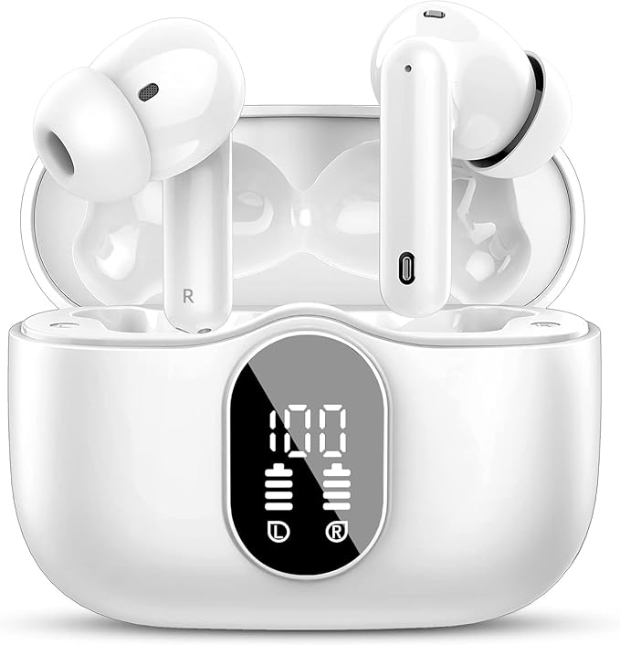 Btootos Wireless Earbuds Bluetooth 5.4 Headphones Bass Stereo Ear Buds with Noise Cancelling Mic LED Display in Ear Earpho...