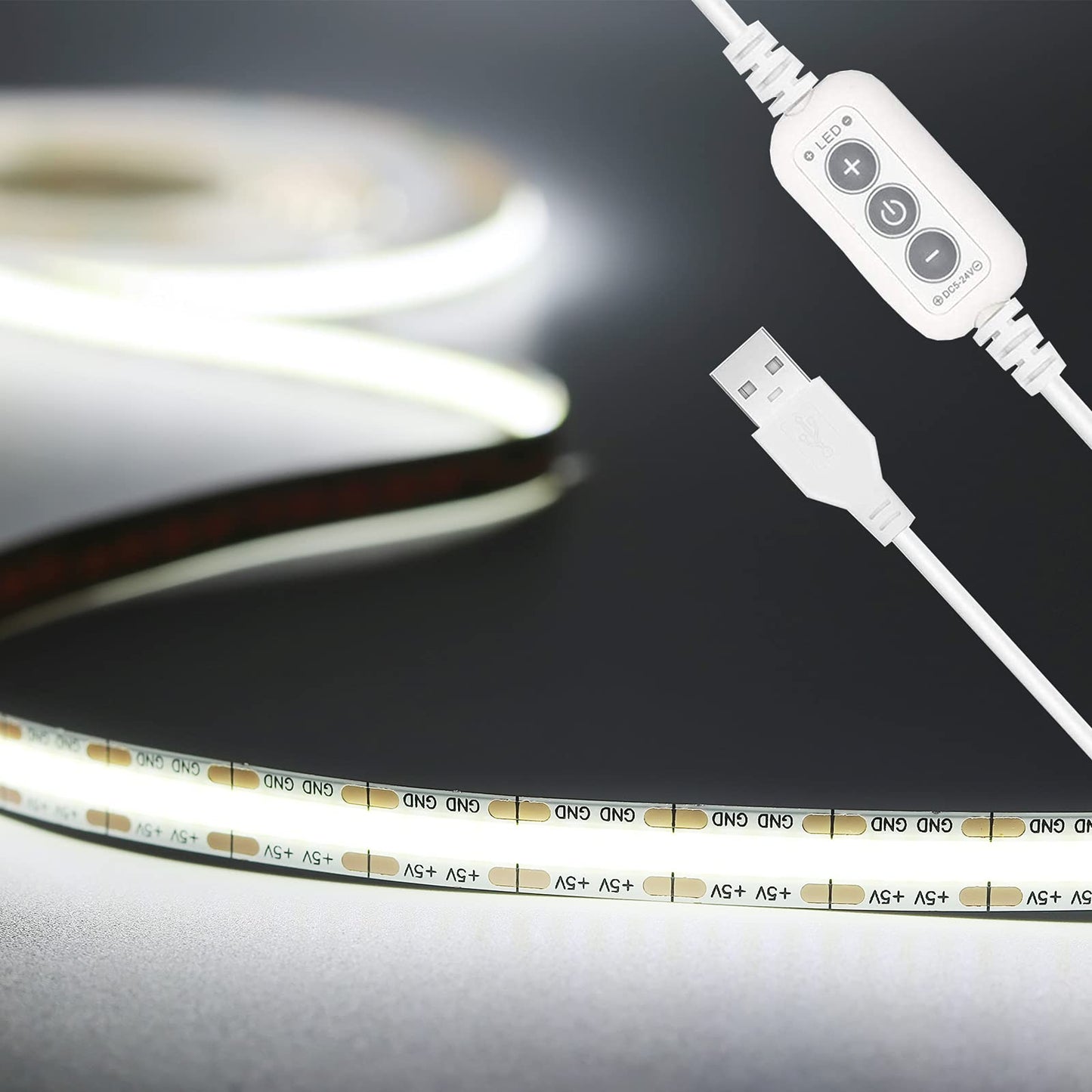 PAUTIX USB LED Strip Light, 6.56ft, 640 LEDs, Dimmable, 6000K Daylight White, Plastic, Model SW320F008W05-CO