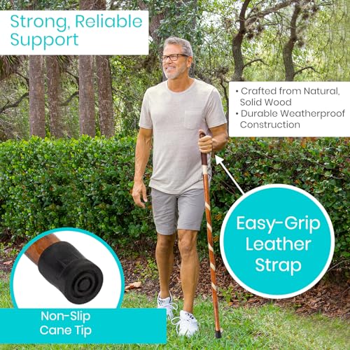 Vive Wooden Walking Stick - Willow Cane for Seniors Hiking & Balance - Heavy Duty Carved Twisted Wood Sticks for Men & Wom...