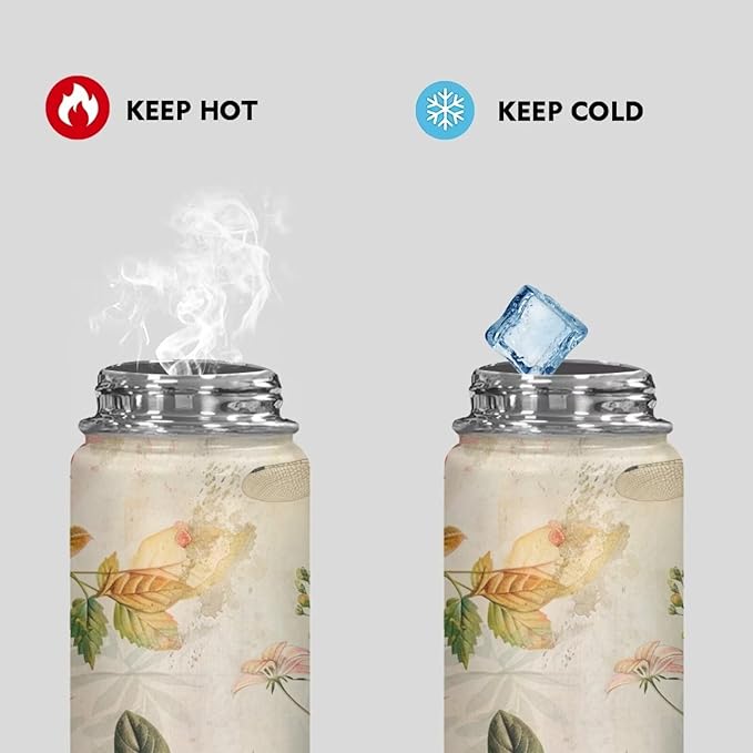 Floral Insulated Water Bottle with Lid -18 Oz Vacuum Stainless Steel Reusable Leak & Sweat Proof Gym Sports Travel Water Bottle for Women Men