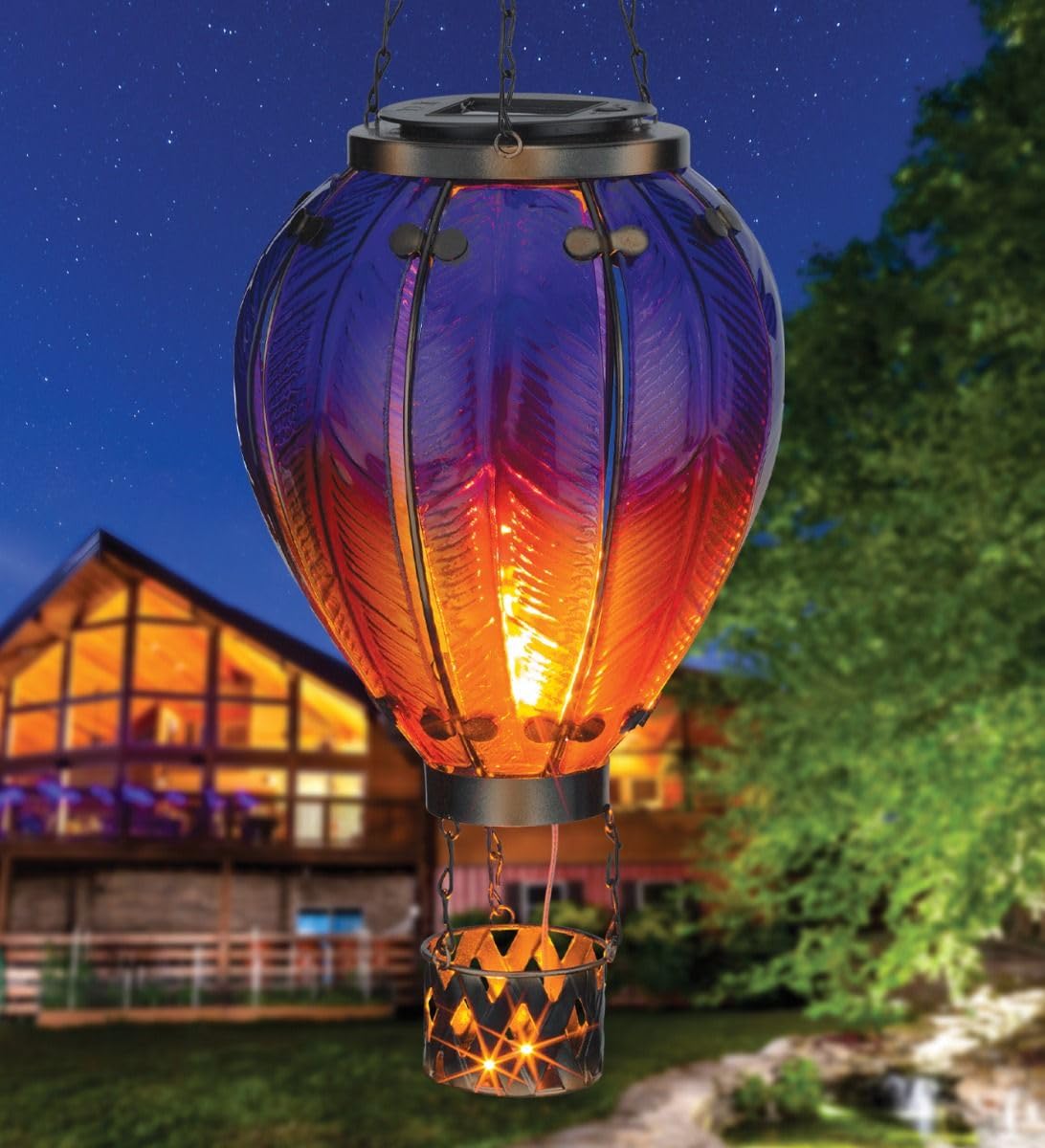 Regal Art & Gift Hot Air Balloon Lantern - Solar-Powered LED, Waterproof, Metal & Glass, Large, Purple, Model 12764