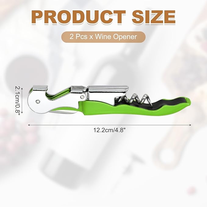 uxcell 2 Pcs 4.8" Stainless Steel Wine Opener, Waiter Corkscrew Professional Wine Key Bottle Opener with Double Hinged Foil Cutter for Bar Servers Waiter Bartender and Home, Green