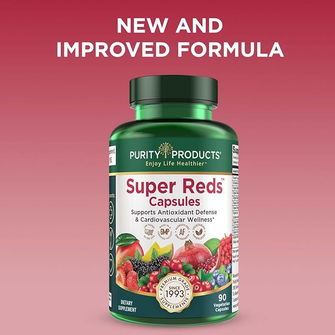 Purity Products Super Reds Capsules Formula (20+ Organic Super Fruits and Berries) Certified Organic Phytonutrients - 90 Capsules