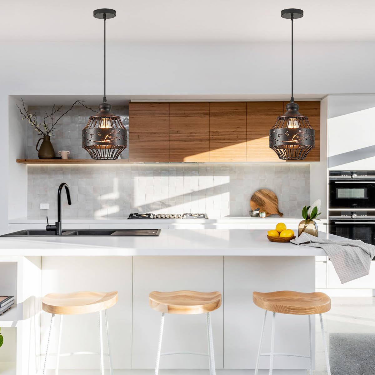 YLONG-ZS Modern Farmhouse Pendant Light, Metal, Dark Bronze Finish, 2-Pack, Model YLC15-2