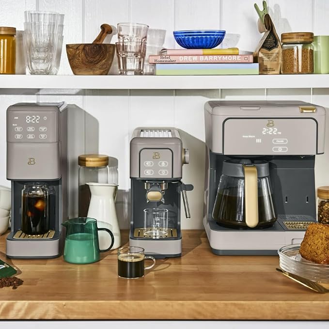 Beautiful Multi-Brew 12-Cup Programmable Coffee Maker with Touch Display by Drew Barrymore (Porcini)